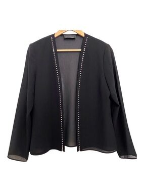 Frank Lyman black sheer blaser/cardigan/vest Incrusted crystal lightweight Large